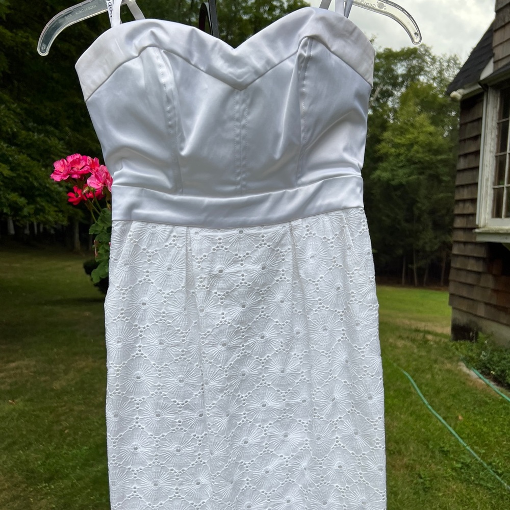 Bebe White Strapless Eyelet Mini - image 2